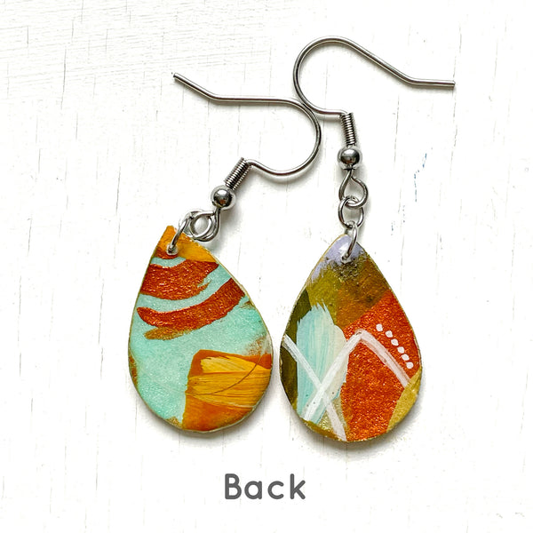 Hand Painted Paper and Resin Earrings - #1
