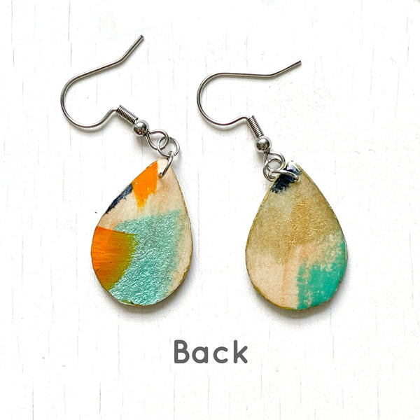Hand Painted Paper and Resin Earrings - #3
