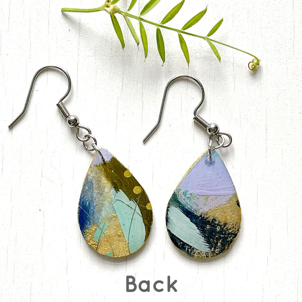 Hand Painted Paper and Resin Earrings - #4