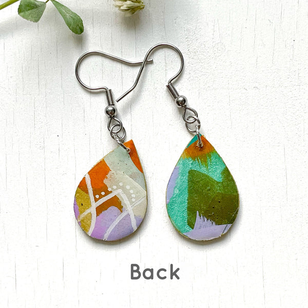 Hand Painted Paper and Resin Earrings - #6