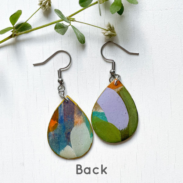 Hand Painted Paper and Resin Earrings - #9