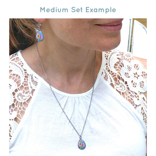 Peaceful Seascape - Stainless Steel Teardrop Necklace or Set