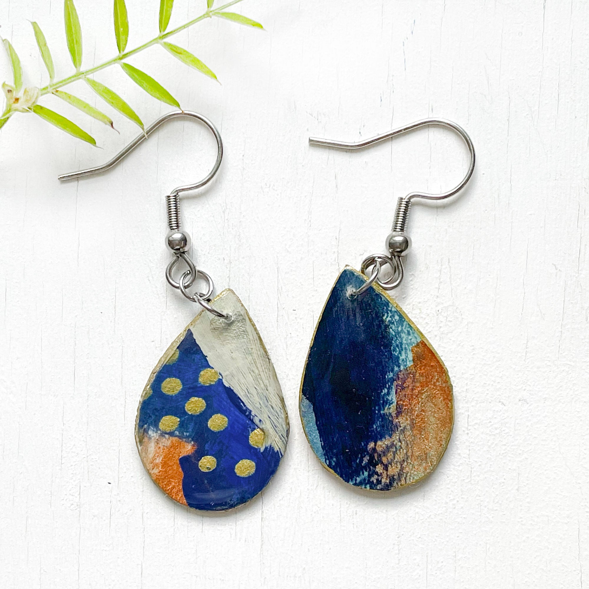 Hand Painted Paper and Resin Earrings - #5