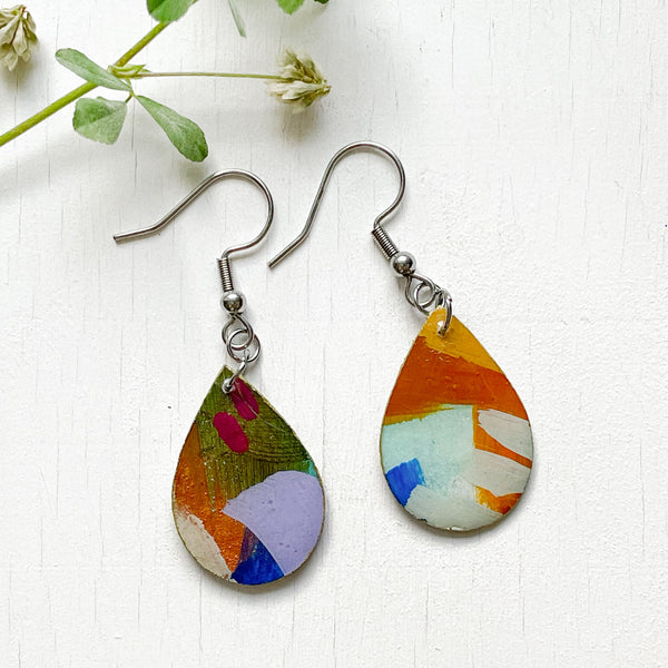 Hand Painted Paper and Resin Earrings - #6
