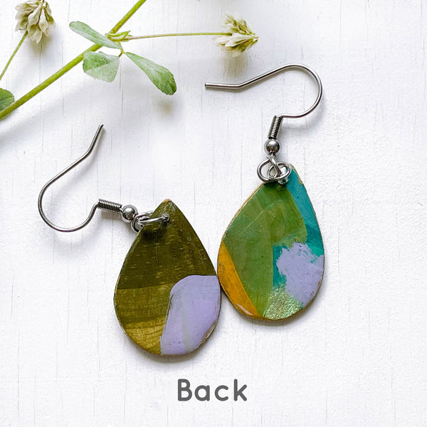 Hand Painted Paper and Resin Earrings - #8