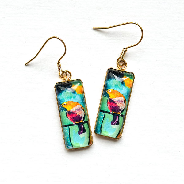 Colorful Bird Bar Earrings