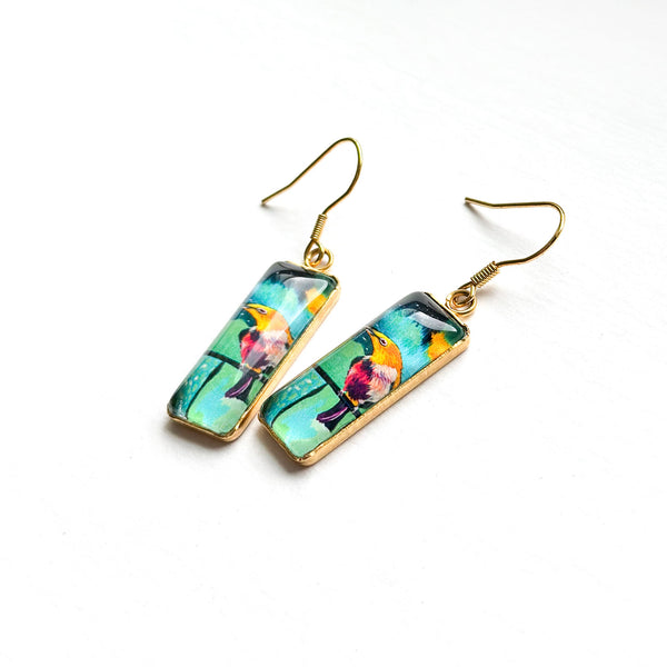 Colorful Bird Bar Earrings