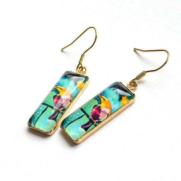 Colorful Bird Bar Earrings
