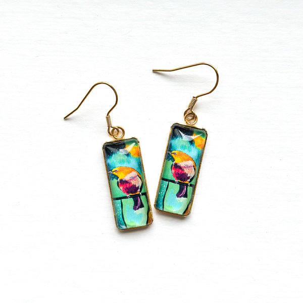 Colorful Bird Bar Earrings
