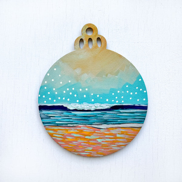 Cyan and Orange Seascape - Hand-Painted Christmas Ornament