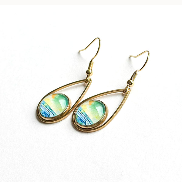 Dawn Patrol - Teardrop With Circle Gold Plated Stainless Steel Earrings