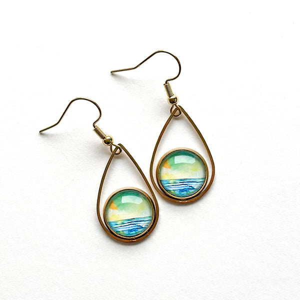 Dawn Patrol - Teardrop With Circle Gold Plated Stainless Steel Earrings