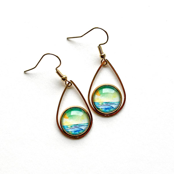 Dawn Patrol - Teardrop With Circle Gold Plated Stainless Steel Earrings