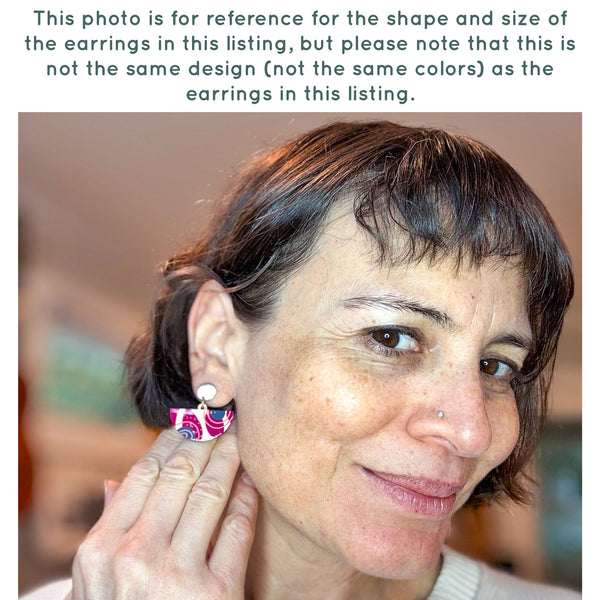 Teal and Dark Olive Green Hand-Painted Fan Shape Wood Earrings