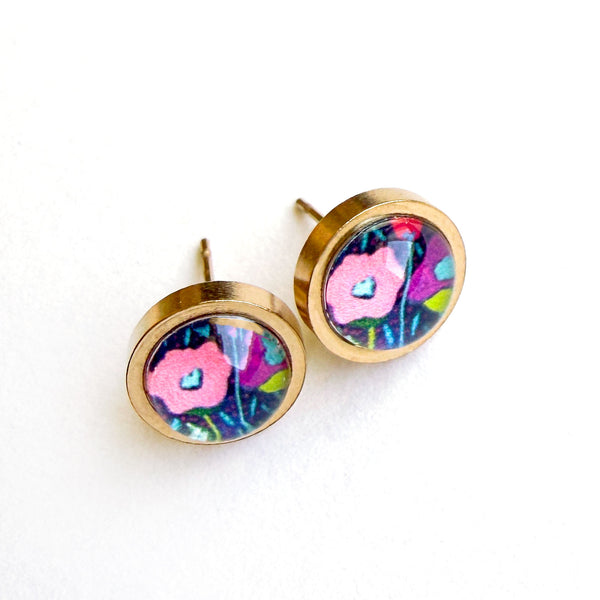 Folk Floral IV - Stainless Steel Stud Earrings