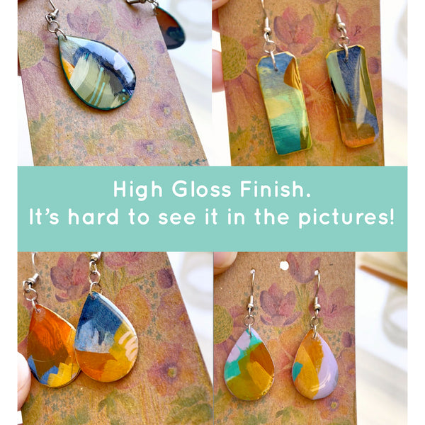 Hand Painted Paper and Resin Earrings - #5