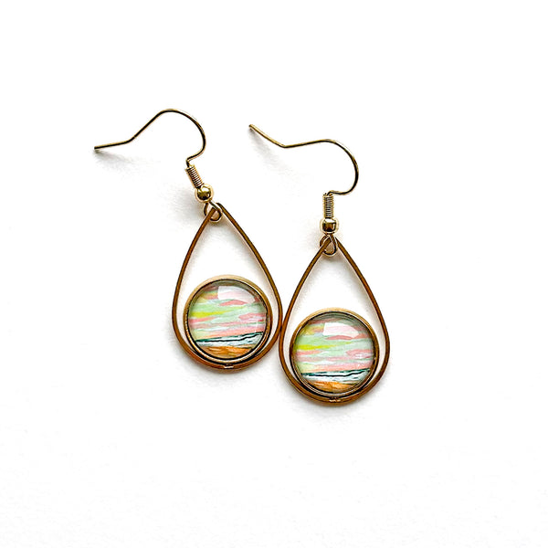 Moment of Peace - Teardrop With Circle Gold Plated Stainless Steel Earrings