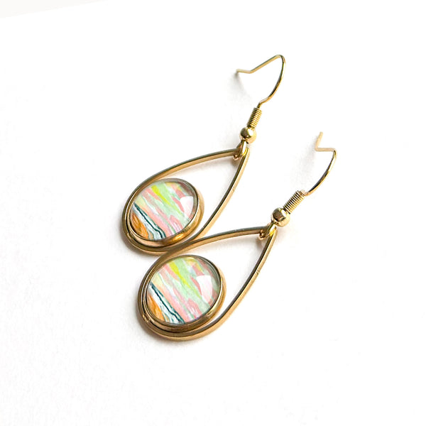 Moment of Peace - Teardrop With Circle Gold Plated Stainless Steel Earrings