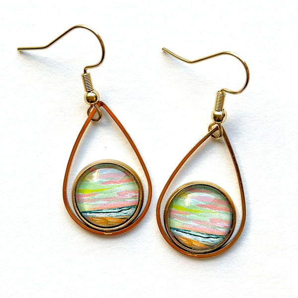 Moment of Peace - Teardrop With Circle Gold Plated Stainless Steel Earrings