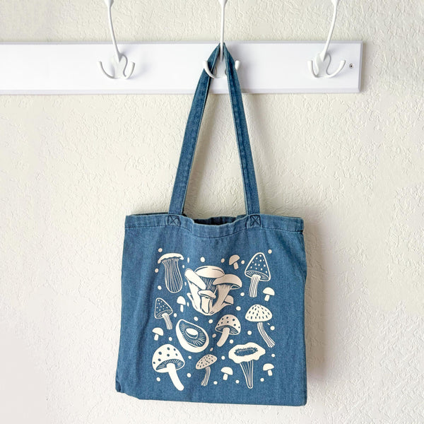 Mushrooms - Denim Tote Bag