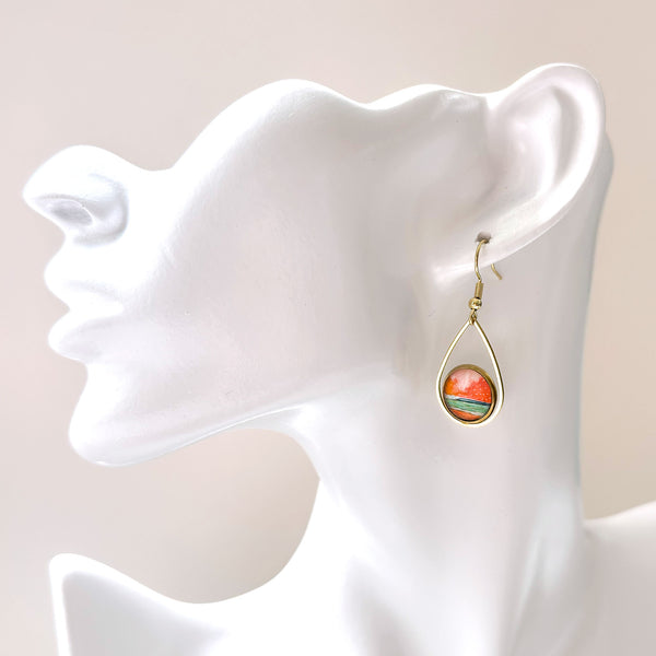 Orange Sky - Teardrop With Circle Gold Plated Stainless Steel Earrings