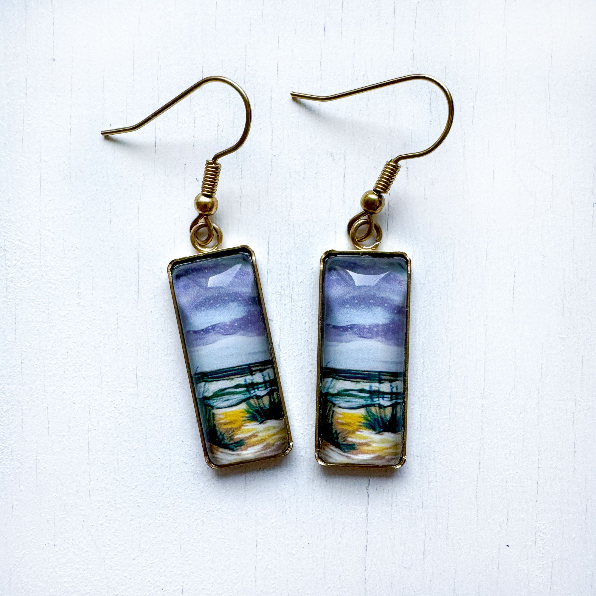 Outer Banks Seascape Sketch Bar Earrings