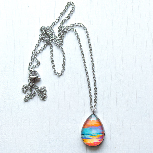Peaceful Seascape - Stainless Steel Teardrop Necklace or Set