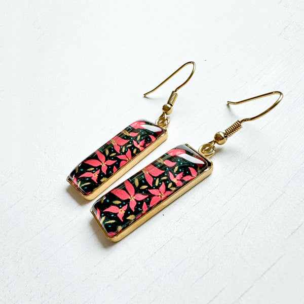 Poinsettia- Christmas Bar Earrings