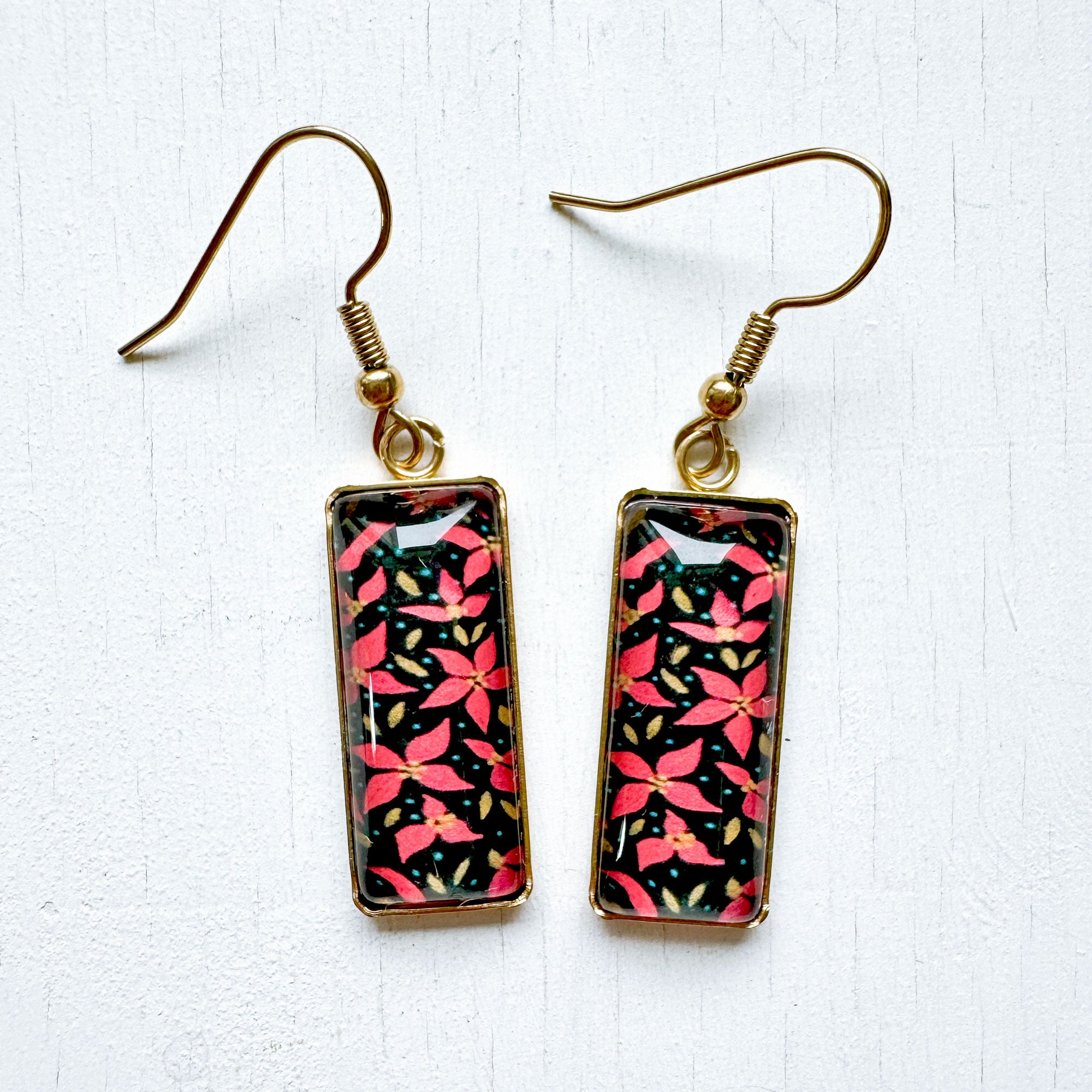 Poinsettia- Christmas Bar Earrings