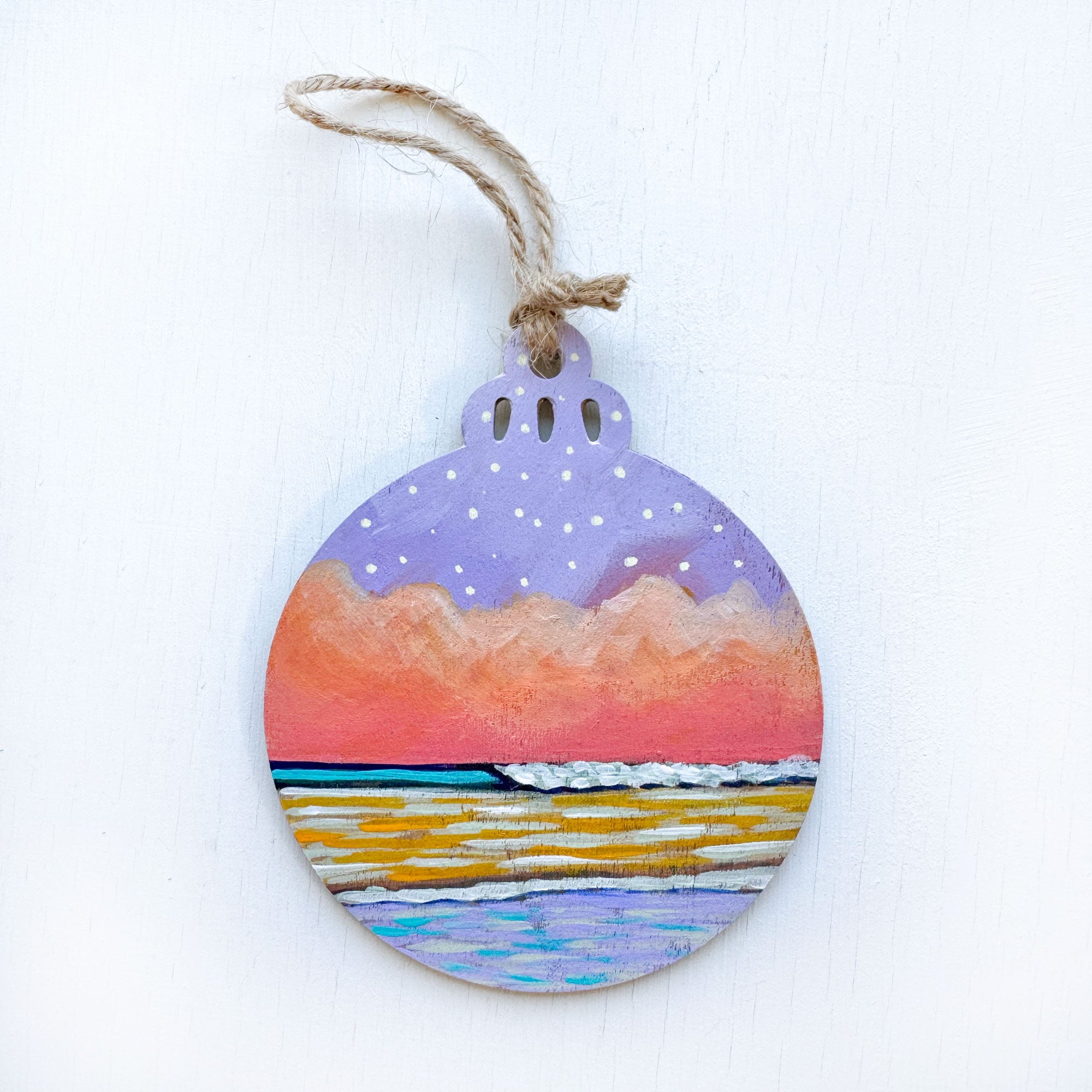 Purple Pink Ocean - Hand-Painted Christmas Ornament