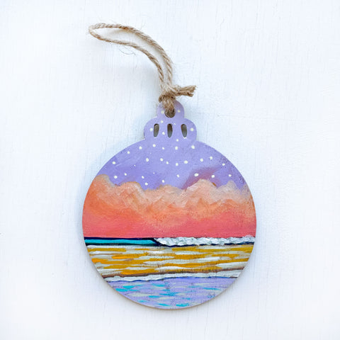 Purple Pink Ocean - Hand-Painted Christmas Ornament