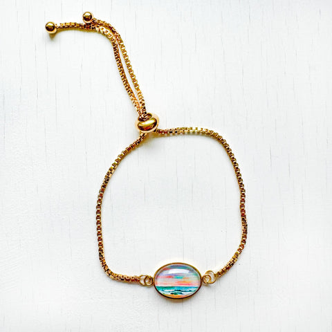 Rainbow Seascape IV - Stainless Steel Slider Bracelet (Gold or Silver Color)