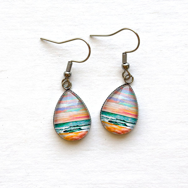 Rainbow Seascape IV - Stainless Steel Earrings