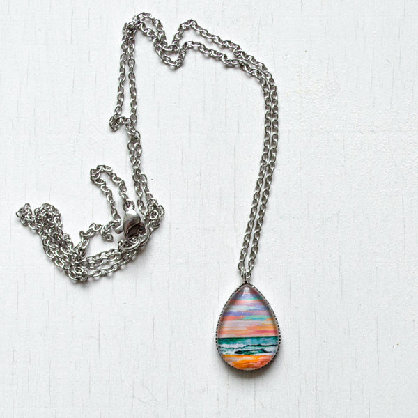 Rainbow Seascape V - Stainless Steel Teardrop Necklace or Set