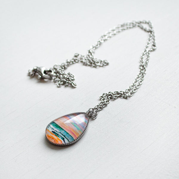 Rainbow Seascape V - Stainless Steel Teardrop Necklace or Set