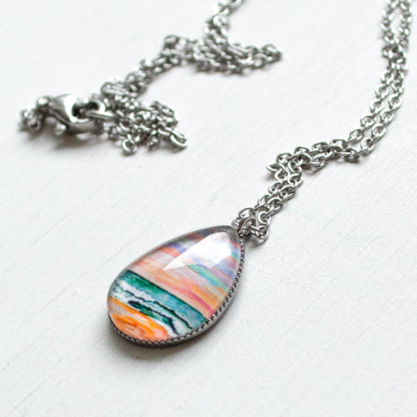 Rainbow Seascape V - Stainless Steel Teardrop Necklace or Set