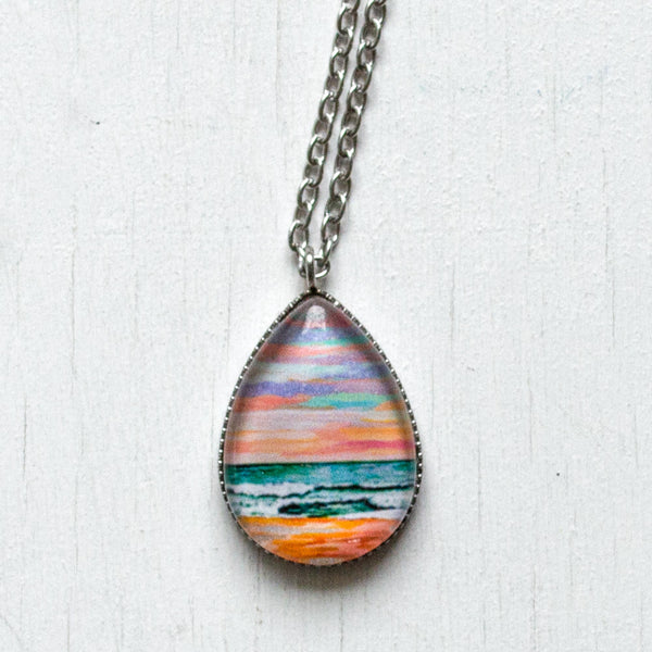 Rainbow Seascape V - Stainless Steel Teardrop Necklace or Set