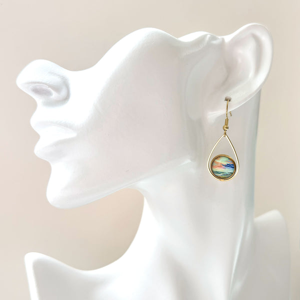Rainbow Sunrise - Teardrop With Circle Gold Plated Stainless Steel Earrings