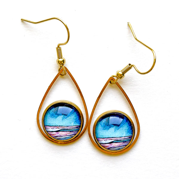 Storm Ocean - Teardrop With Circle Gold Plated Stainless Steel Earrings