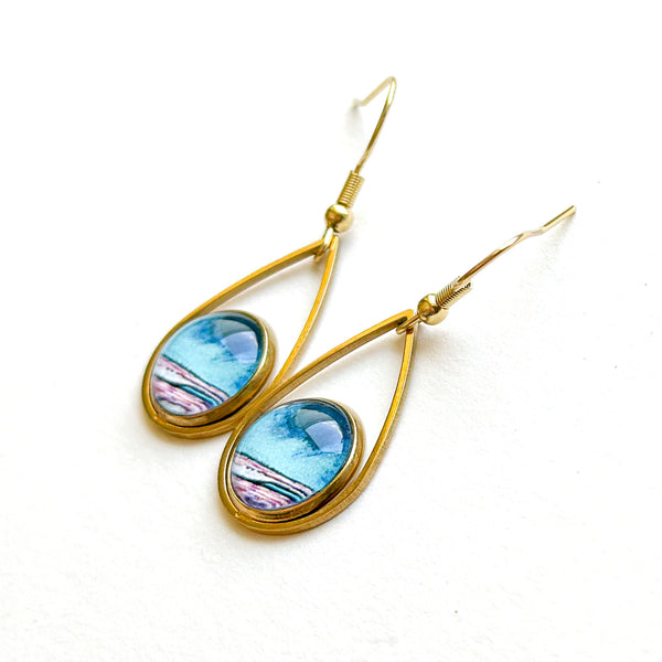 Storm Ocean - Teardrop With Circle Gold Plated Stainless Steel Earrings