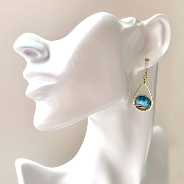 Storm Ocean - Teardrop With Circle Gold Plated Stainless Steel Earrings