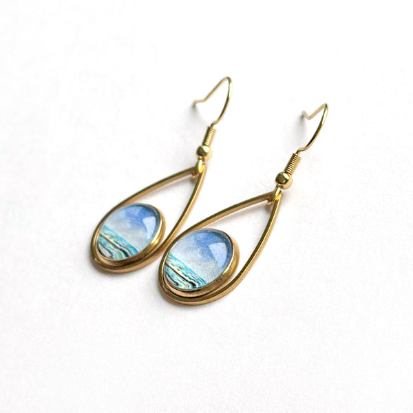 Summer Ocean - Teardrop With Circle Gold Plated Stainless Steel Earrings