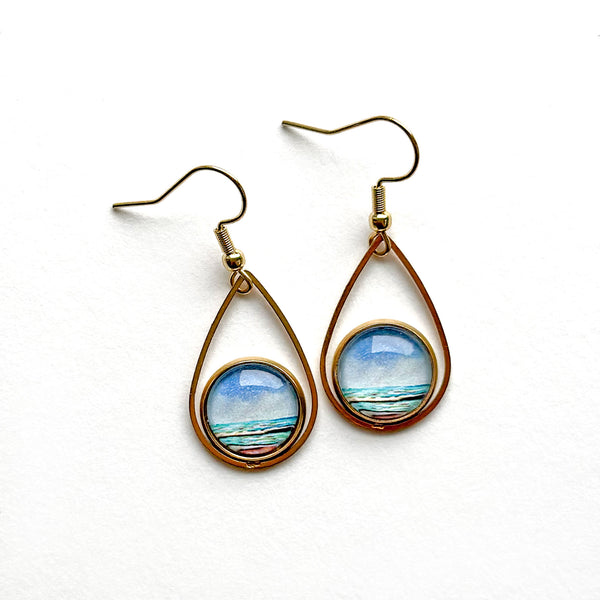 Summer Ocean - Teardrop With Circle Gold Plated Stainless Steel Earrings