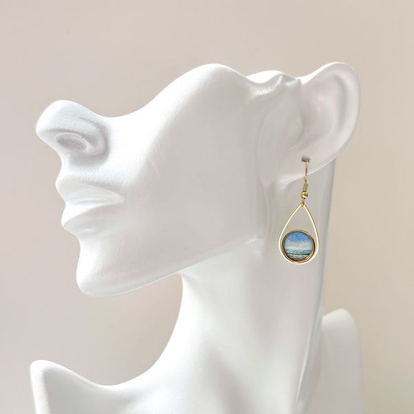 Summer Ocean - Teardrop With Circle Gold Plated Stainless Steel Earrings