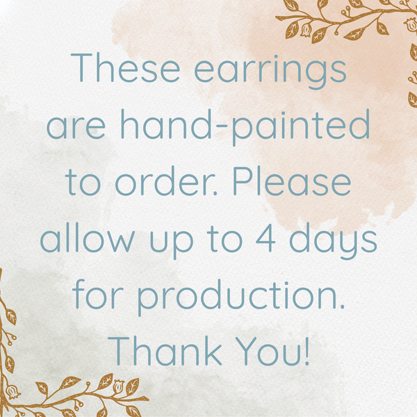 Teal and Dark Olive Green Hand-Painted Fan Shape Wood Earrings