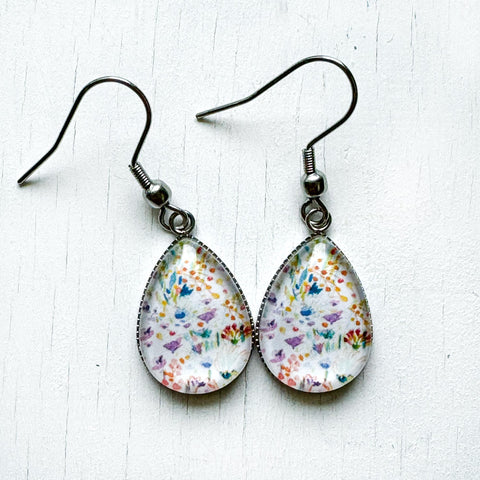 Watercolor Flowers - Stainless Steel Earrings