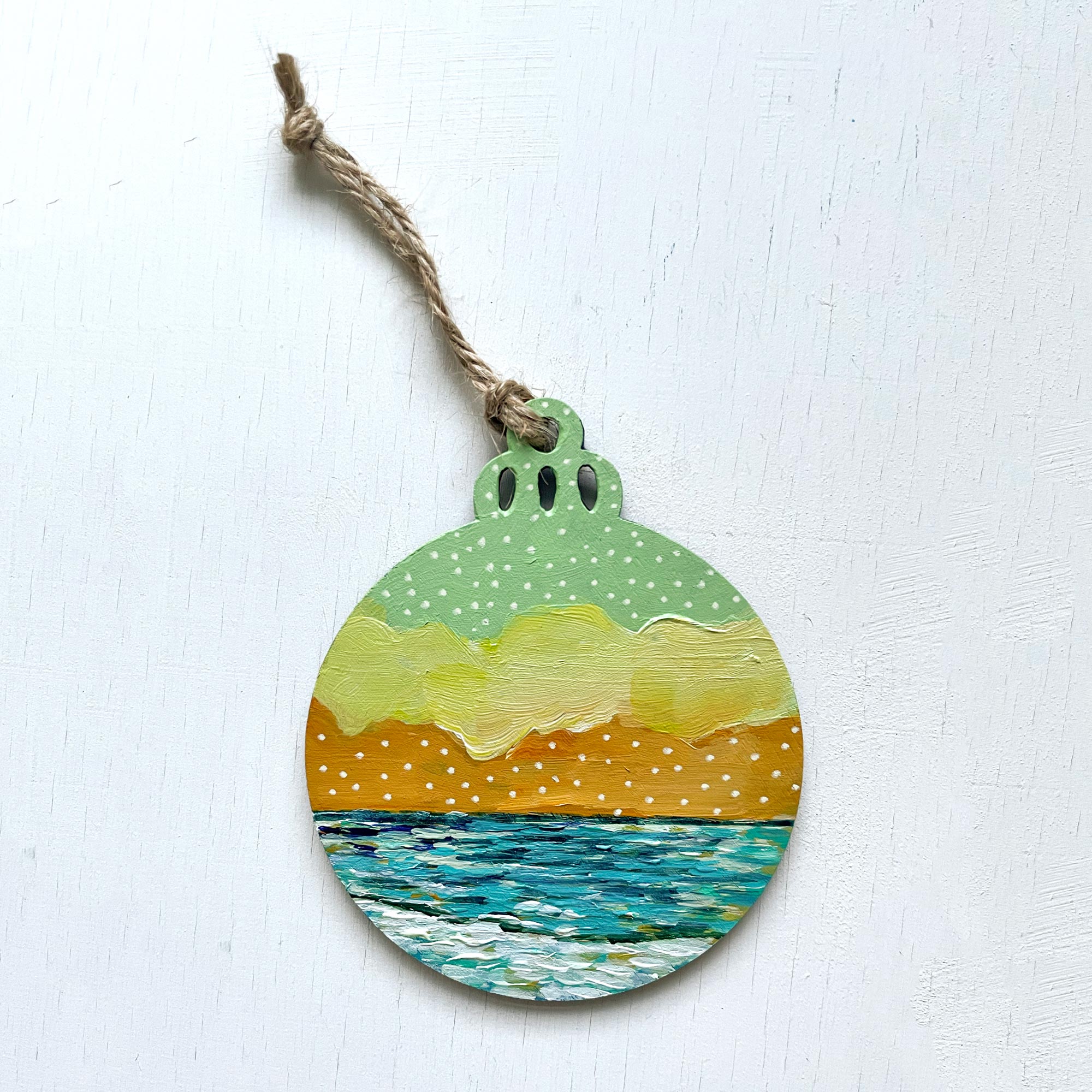 Winter Seascape IV - Hand-Painted Christmas Ornament