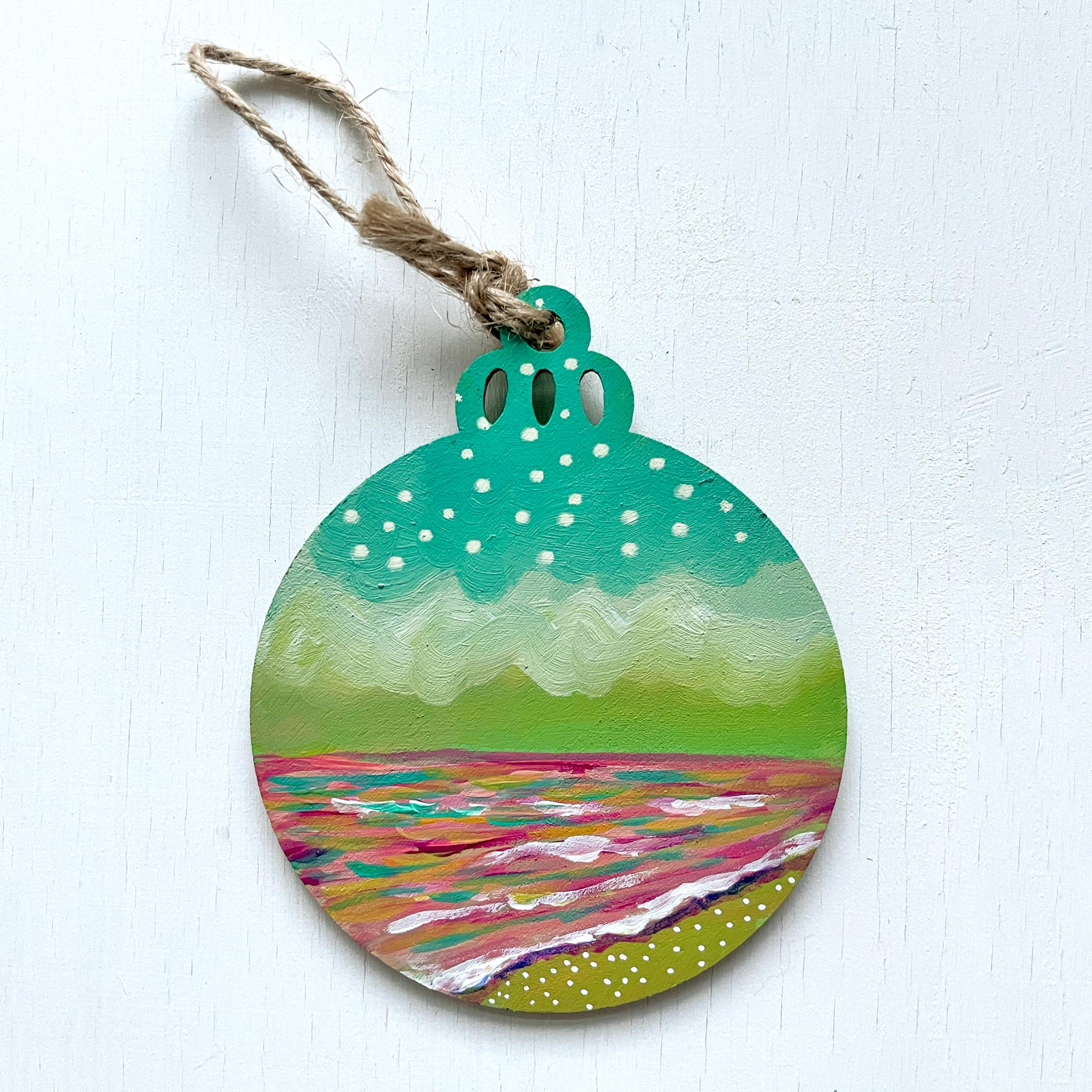 Winter Seascape VI - Hand-Painted Christmas Ornament