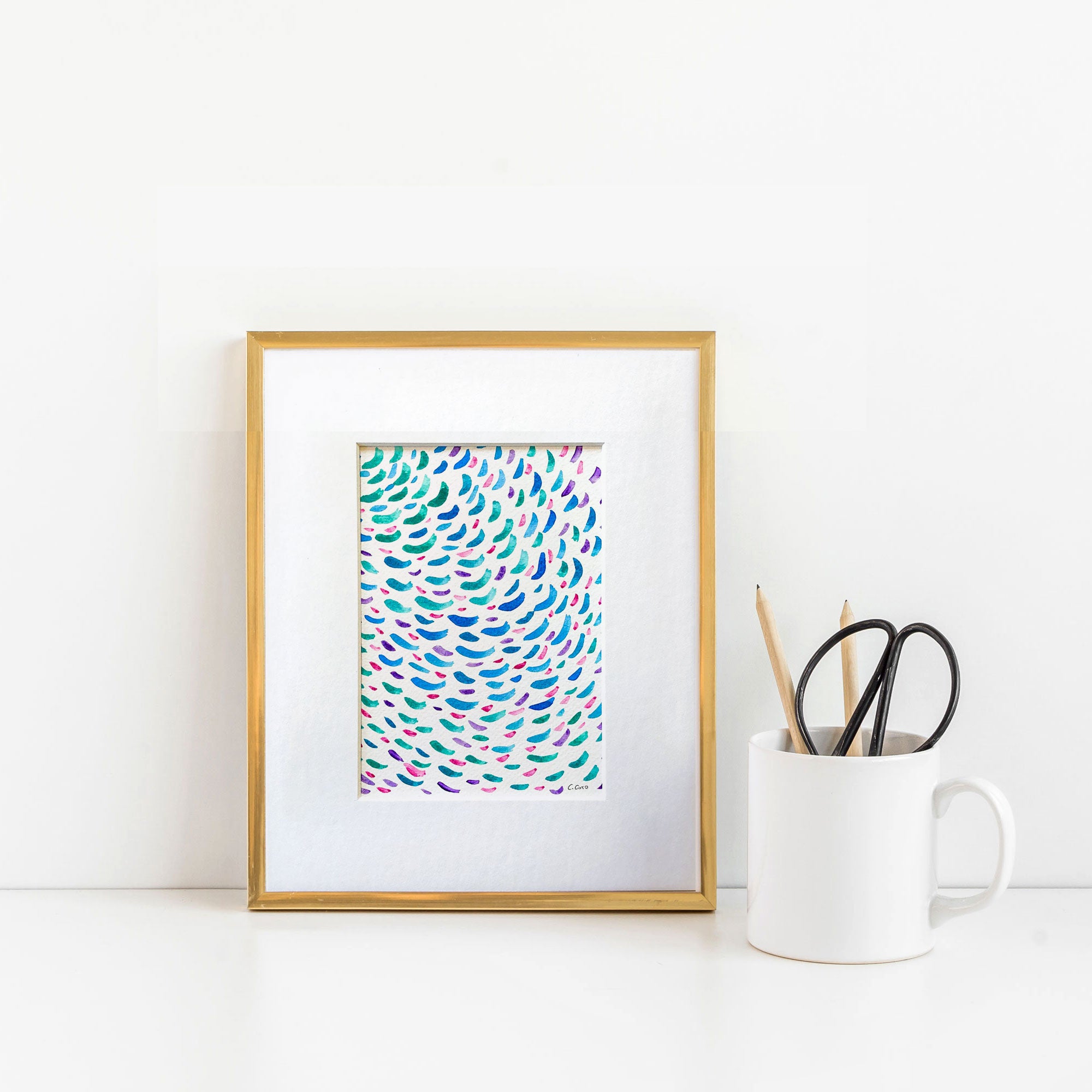 Abstract Fish Pattern II - Unframed, Matted to Standard Frame Size