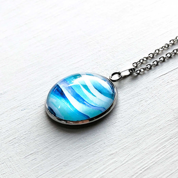 Abstract Seascape Circle - Stainless Steel Necklace